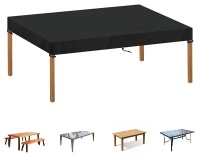 Obrázok produktu pre Ochranný obal na záhradný stôl, obdĺžnikový, 160x100x15 cm, vyrobený z materiálu Oxford 420D, vodeodolný, odolný voči UV žiareniu, čierna farba