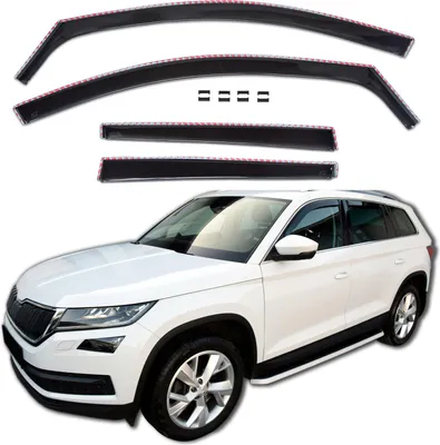 Produktbild von J&J AUTOMOTIVE | GP Windabweiser Für Skoda Kodiaq 5D 2016-2023 4-tlg, GP Regenabweiser, Schwarz, Getönt, Aerodynamisch, Einfache Montage, Befeistigung mit Clips