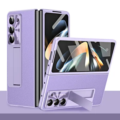 Obrázek produktu pro Pouzdro pro Samsung Galaxy Z Fold 5 Tvrdé PC pouzdro s litchi texturou, stojánkem, ochranou displeje a čočky Fialová