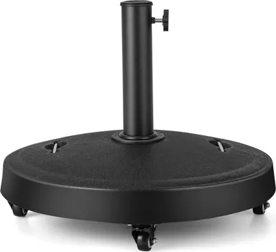 Produktbild von Harz Terrassenschirmständer, tragbarer Schirmständer mit 4 Universalrädern, verstellbarer Knopf mit 38 /48 mm Schirmloch, mobiler Marktschirmständer