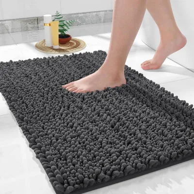 Immagine prodotto di Tappetino da bagno in microfibra, antiscivolo, morbido, lavabile in lavatrice, altamente assorbente, 43 x 61 cm, colore grigio scuro