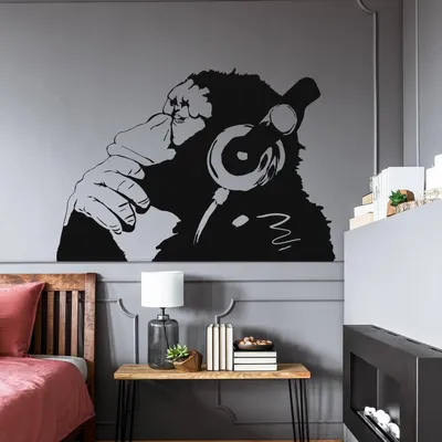 Affe mit Kopfhörern im Street-Art-Stil – Decords Wandtattoo, Produktansicht 1