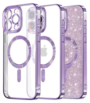 Produktbild von Techsuit Luxury Glitter Back Cover Hülle mit MagSafe für Apple iPhone 16 Pro Max - Hell lila