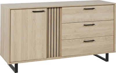 Image de Buffet LOFT 165 cm – Chêne clair – 1 porte, 3 tiroirs – Pieds métal style scandinave