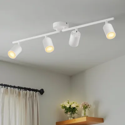Zdjęcie produktu dla LVWIT Reflektor LED, biały, 4-punktowy, ruchomy, oprawa sufitowa GU10, reflektor sufitowy 4-punktowy, nowoczesny, do kuchni, salonu, sypialni (bez żarówek)