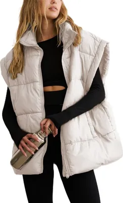 Produktbild von ASKSA Damen Puffer Weste uebergrosse aermellos Gesteppt Stehkragen Leichte Reissverschluss Winter Oberbekleidung, Aprikose, XL