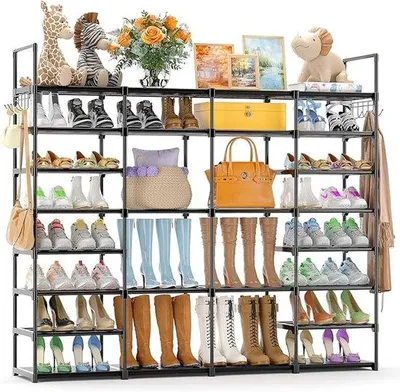 Immagine prodotto di Scaffale per scarpe Famanu con 8 ripiani, per oltre 60 paia di scarpe - Autoportante e impilabile