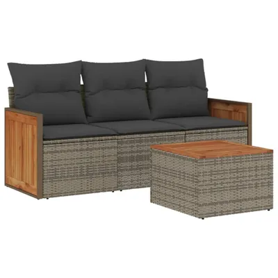 Produktbild von 4-tlg. Garten-Sofagarnitur mit Kissen Grau Poly Rattan