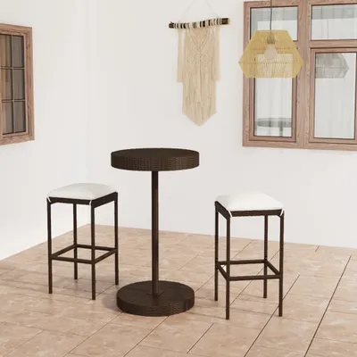 Produktbild von 3-tlg. Gartenbar-Set mit Kissen Poly Rattan Braun , Gartenmöbel-Sets Design 2024