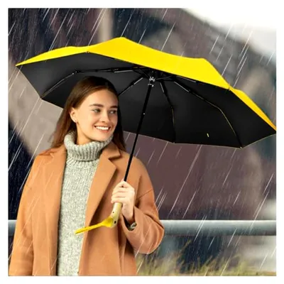 Produktbild von Regenschirm mit Entenmotiv, Holzgriff, faltbar, sturmfest, kompakt für Reisen, 8 Rippen, winddicht, leicht zu öffnen und zu schließen, Sonnen- und Regenschirm für Damen