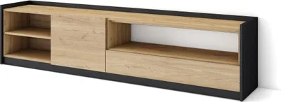 Produktbild von TV-Schrank, Lowboard, 207x37x50cm, Für TV-Geräte bis zu 80", Fernsehtisch, Eiche Schwarz