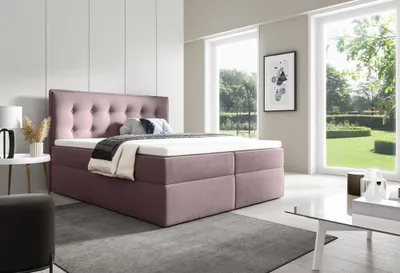 Produktbild von BETTSO Boxspringbett mit 2x Bettkasten Gepolstert Doppelbett mit Matratze und Topper Polsterbett für das Schlafzimmer FOCUS 200x200cm Rosa