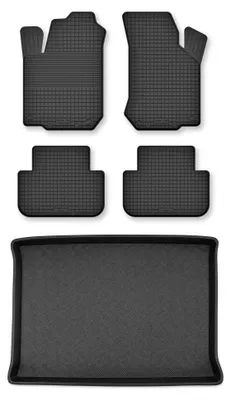 Productafbeelding van Rubberen automatten + kofferbakmat voor Ford Focus MK1 1998-2005 (hatchback) – 5-delig, zwart, op maat – Wielganizator Semi-Universal