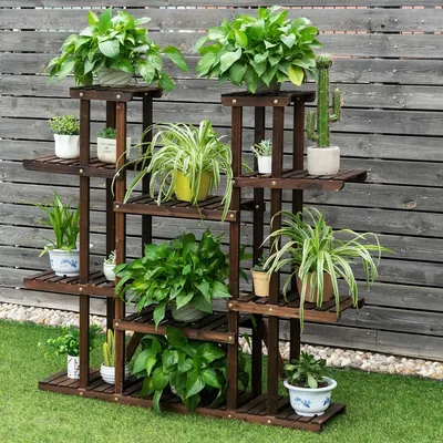 Immagine prodotto di Scaffale per piante e fiori in legno, porta-fiori a 6 ripiani, scaffale da giardino a più livelli, scala per fiori in stile rustico, fioriera per interni ed esterni 125x25x114 cm