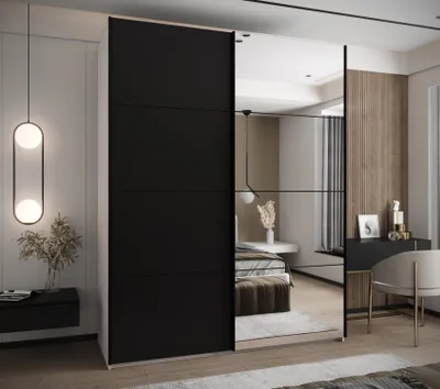Produktbild von Zweitüriger Kleiderschrank SAMARA 3 - 190 cm, weiß/schwarz/schwarz