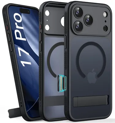 Obrázok produktu pre Solidchoice - Čierne puzdro na iPhone 17 Pro so stojanom