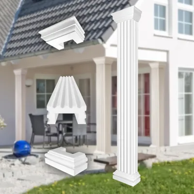 Produktbild von PRESTIGE DECOR Halbsäule mit Steg-Kannelierung 305x153mm Eckig Kunstharzputz weiß, Fassadenverkleidung aussen Stucksäule Wandverkleidung (LC108 Komplettset 1, Größe M halbiert)