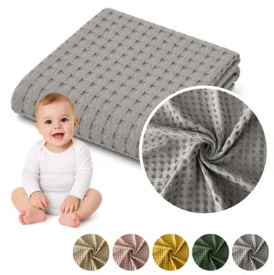Produktbild von MEBLEODNOWA, Babydecke, Kinderdecke, Waffeldecke, 70 × 100 cm, Hellgrau, 100 % Baumwolle, Pflegeleicht, Leichte, Weiche, für Kinderwagen, für Babybett