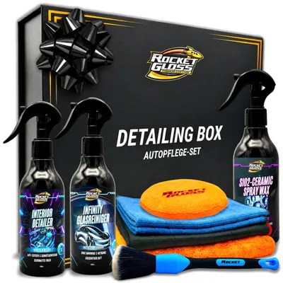 Produktbild von Autopflege Einsteiger Set - Rocket Detailing Black Box - 10-teiliges Autopflege Geschenkset inkl. Anleitung & Premium Geschenkbox