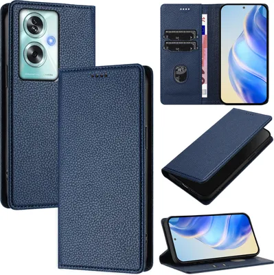 Immagine prodotto di Custodia in pelle per Oppo A79 5G, pelle Litschi, custodia a portafoglio con slot per carte e supporto Blu