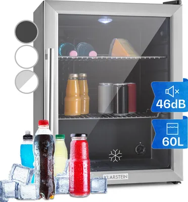 Produktbild von Klarstein Mini Kühlschrank mit Glastür, Mini-Kühlschrank für Zimmer, Getränkekühlschrank Klein mit Verstellbaren Ablagen, Kleiner Kühlschrank 60 Liter, Indoor/Outdoor Kühlschrank Leise