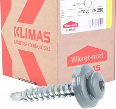 Obrázok produktu pre KLIMAS WDD Plechárske skrutky Plech RAL 9006 Biely hliník 4,8x35mm 250ks