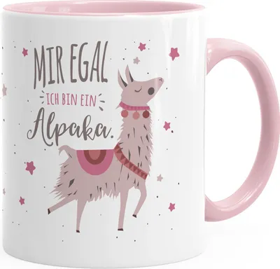 Produktbild von Kaffee-Tasse mit Spruch Mir egal ich bin ein Alpaka Bürotasse Kaffeebecher MoonWorks® inner-rosa Keramik-Tasse