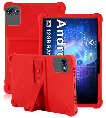 Image de Étui de protection pour tablette TABWEE T80 Android 10 pouces, en silicone souple résistant aux chocs, avec support intégré, de couleur rouge