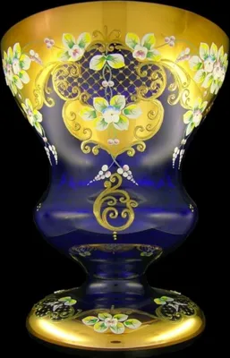 Produktbild von Casa Padrino Luxus Barock Glas Vase Blau / Mehrfarbig / Gold H. 40 cm - Handgefertigte & handbemalte Blumenvase - Barock Deko - Edel & Prunkvoll