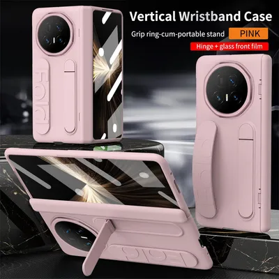 Produktbild von Hülle für Honor Magic V5 Armbandtasche mit Scharnierschutz, Eingebautem Displayschutz, Griff, Ständer Handyhülle Pink