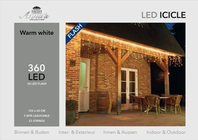 Productafbeelding van IJspegelverlichting 360l/720x60cm 36l flash led warm wit - 5m aanloopsnoer transparant - 31v/ip44 Anna's collection