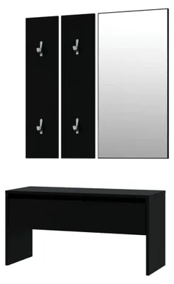Produktbild von Garderobenset, Flurgarderobe mit Bank und Spiegel, Multifunktionale Flurmöbel mit viel Stauraum, Wandgarderobe, Schwarz Holzwerkstoff