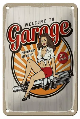 Produktbild von Blechschild Spruch Pinup Welcome to Garage Mechanic on 12x18cm Schild