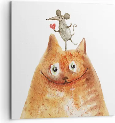 Produktbild von Bild auf Leinwand - Leinwandbild - Einteilig - Katze Maus Kinder - 60x60cm - Wand Bild - Wanddeko - Wandbilder - Leinwanddruck - Bilder - Wanddekoration - Leinwand bilder - Wandbild - AC60x60-4195
