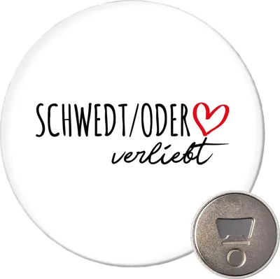 Produktbild von Huuraa Magnet Schwedt Oder verliebt 59mm Kühlschrankmagnet rund Flaschenöffner Geschenkidee