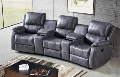 Produktbild von Happy Home 3-Sitzer Relaxsessel Home Cinema Polstergarnitur mit Getränkehaltern Ablagefach Fernsehsessel Polstersessel Sessel Grau 310 × 100 × 101