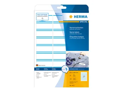 Imagen del producto de HERMA 4513 HERMA Textil/Namensetiketten A4 63,5x29,6mm weiß/blau 540St.