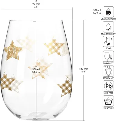 Produktbild von KROSNO Star Weißweingläser ohne Stiel 6er-Set 500 ml mit goldenem Stern – handgemachte Glas-Weingläser für Weißwein, elegantes Design für Tisch & Anlässe