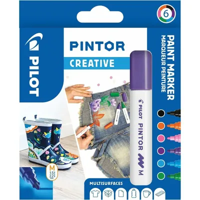 Produktbild von Pilot Pintor Fun, 6 Stück(e), Limette, Schwarz, Hellblau, Orange, Pink, Violett, Rundspitze, Gemischte Farben, Rund, 4,5 mm