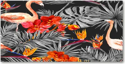 Produktbild von Tulup® Leinwandbild - 120x60 cm - Wandkunst - Drucke auf Leinwand - Leinwanddruck - Tiere - Rot - Flamingos Blumen