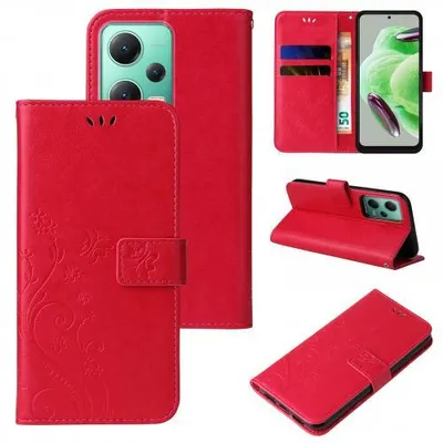 Produktbild von Kunstleder Flip-Hülle Floral für Smartphones - Farbe: Rot - Modellkompatibilität: Für Xiaomi Redmi Note 12 5G