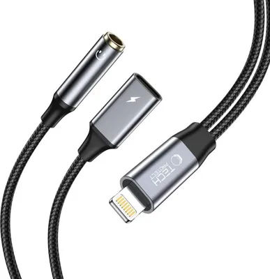 Zdjęcie produktu dla Kabel przejściówka iPhone Lightning na mini jack 3.5mm - iPhone Lightning - czarny
