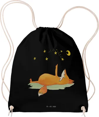 Produktbild von Mr. & Mrs. Panda Jutebeutel Fuchs Sterne - Schwarz - Geschenk, Turnbeutel, Beutel, Sternengucker, Kleiner Rucksack, gymnastiktasche, Sportbeutel, Nachts, Romantik, wander