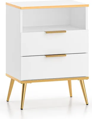 Produktbild von FURNLUX Nachttisch Viterbo Weiss Und Gold 50cm / Hauptfarbe: Weiß / Abmessungen: 50 x 70 x 34 cm