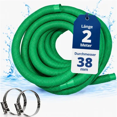 Produktbild von HAF Hochwertiger Pool Schwimmbadschlauch 38mm Grün 2 Meter | Poolschlauch für Garten & Schwimmbad | Solarschlauch + 2x Edelstahl Schlauchschellen