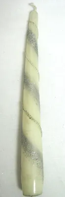 Produktbild von Stabkerze Spitzkerze mit Glitzer Silber-Weiss, ca. 25 cm