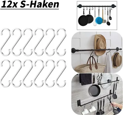 Zdjęcie produktu dla 12x Haki w kształcie litery S Siatkowe stojaki ścienne Stojaki piekarnicze Haki kuchenne Haki rzeźnicze Metalowe haki w kształcie litery S Wiszące, srebrne