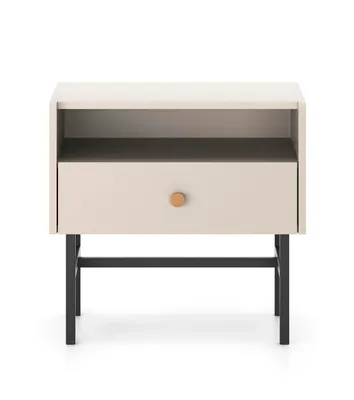 Produktbild von Nachttisch Beige 55 cm Diva – Beistelltisch mit Schublade & Ablagefach, goldfarbener Griff, Metallfüße
