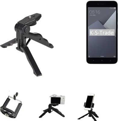 Produktbild von K-S-Trade Stativ Tisch-Ständer Dreibein Handy-Stativ Ständer kompatibel mit Xiaomi Redmi 5A Mini-Stativ Smartphone Tripod Handy-Stativ aus Plastik