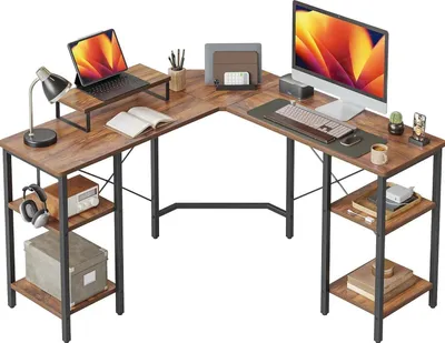 Produktbild von L-förmiger Computertisch 128x128cm Industrial Office Schreibtisch Dunkelbraun